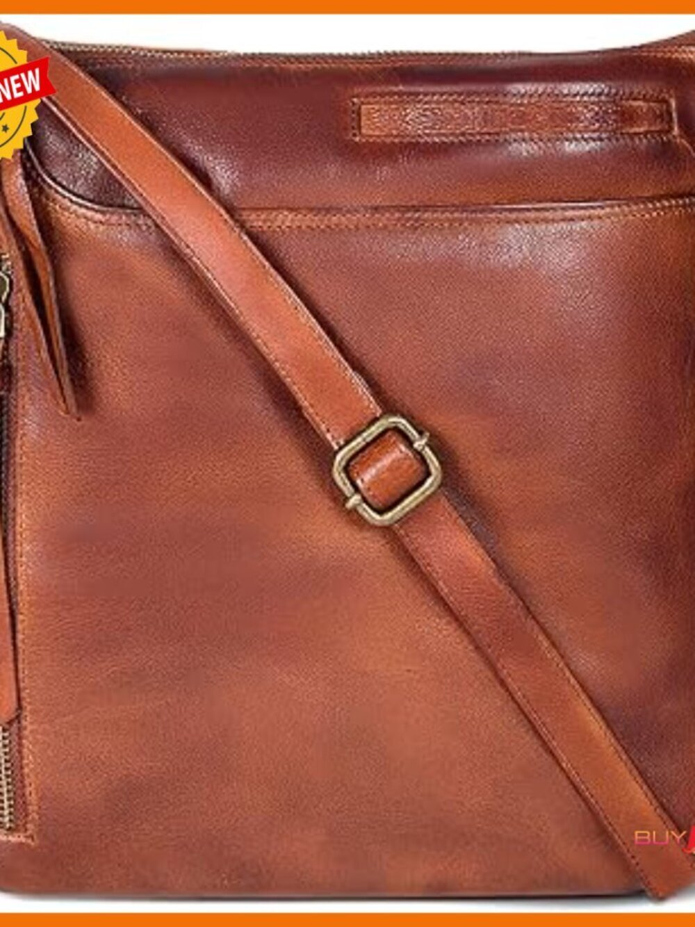 Genuine Leather Crossbody Bag with Adjustable Strap, 5 Compartments